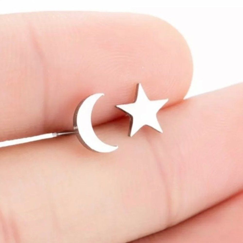 Moon Star Stainless Steel Earrings Mismatched